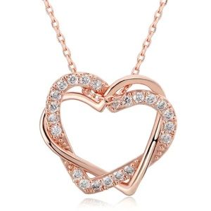 New Woman’s 9k Gold Rose Gold White Sapphire Weaved Heart Pendent Necklace